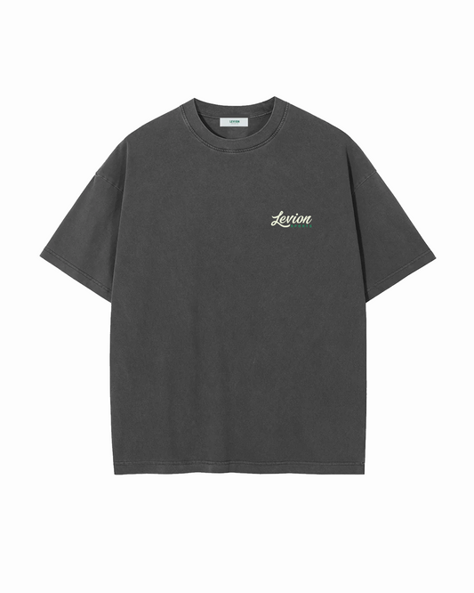 Cursive Logo Oversized Heavyweight Washed Black Tee