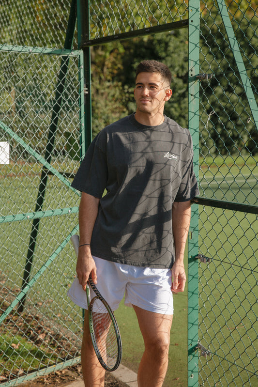 Cursive Logo Oversized Heavyweight Washed Black Tee