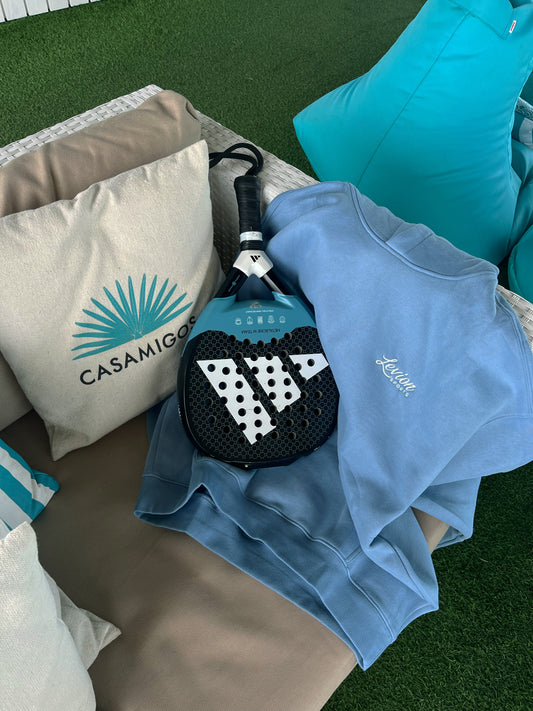 Cursive Embroidered Hoodie Sky Blue