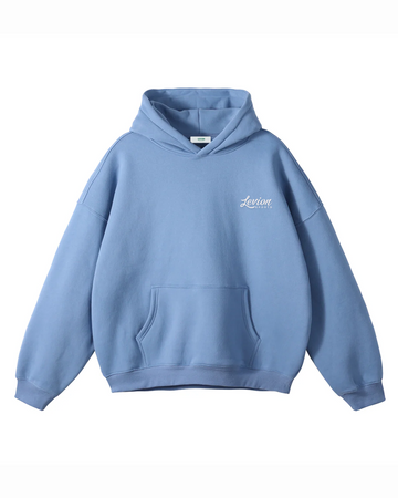 Cursive Embroidered Hoodie Sky Blue